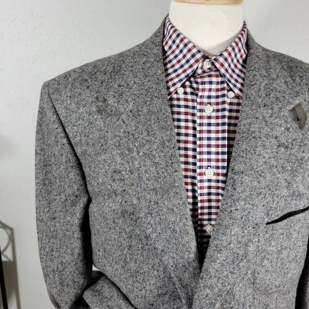Stafford Options Men's‎ Tweed Sport Coat Blazer Two Button Gray Wool Size 46R